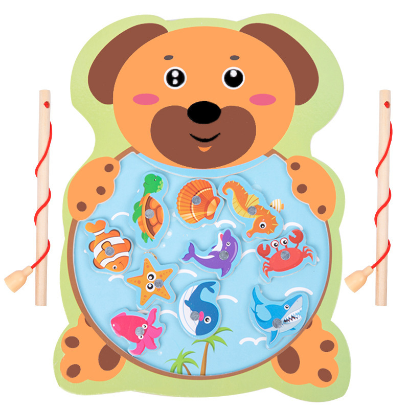 Carta magnética de madera para niños tablero de pesca pequeño Juego de pesca educación temprana tablero de rompecabezas juguetes de pesca para bebés