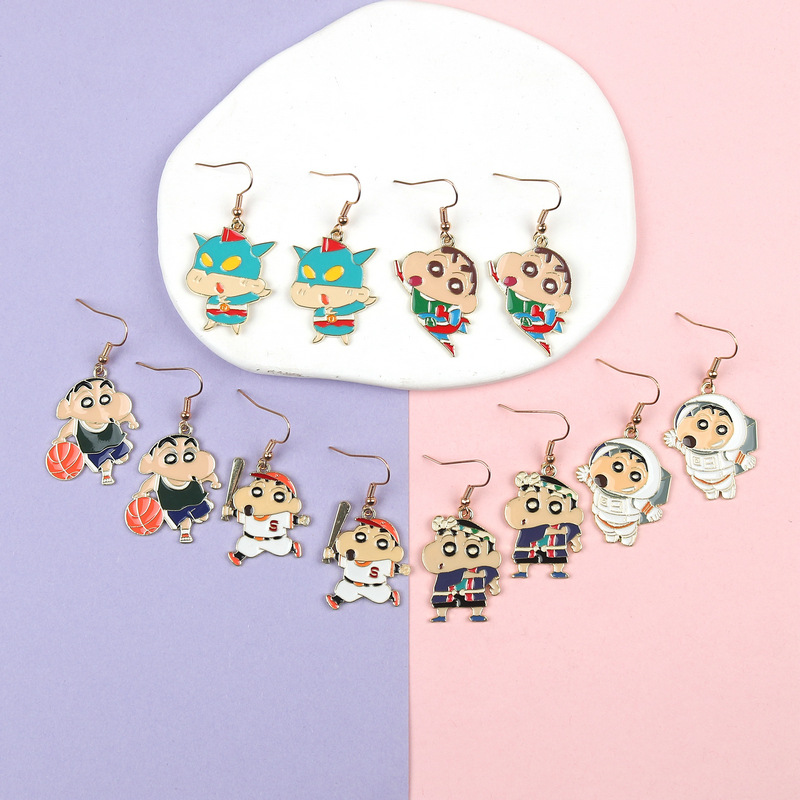 Crayon Shin Sports Superman Series Earrings Japanese Animation Cartoon Pendant Earrings Kawaii Women's Earrings Cross Border
