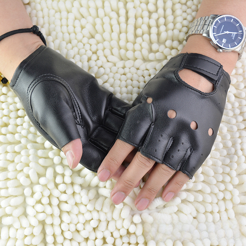 Men's hip-hop half-finger leather gloves nightclub pole dance non-rivet gloves performance dancing stars dance performance_maomaolike.com