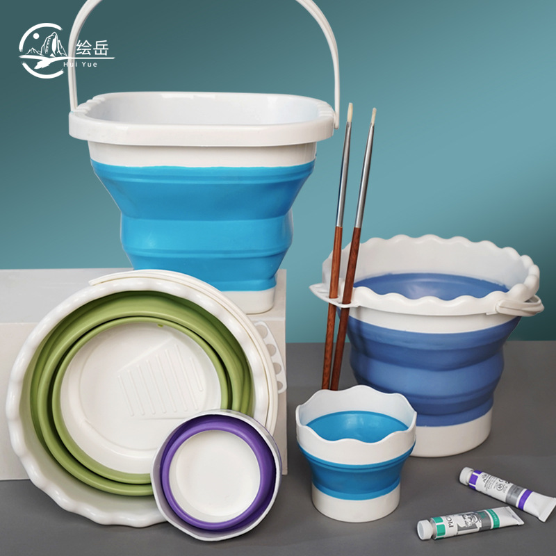 Pintura Yue plegable multifuncional pluma grande Cubo de lavado portátil al aire libre cepillo de silicona contenedor de lavado acuarela Cubo de arte