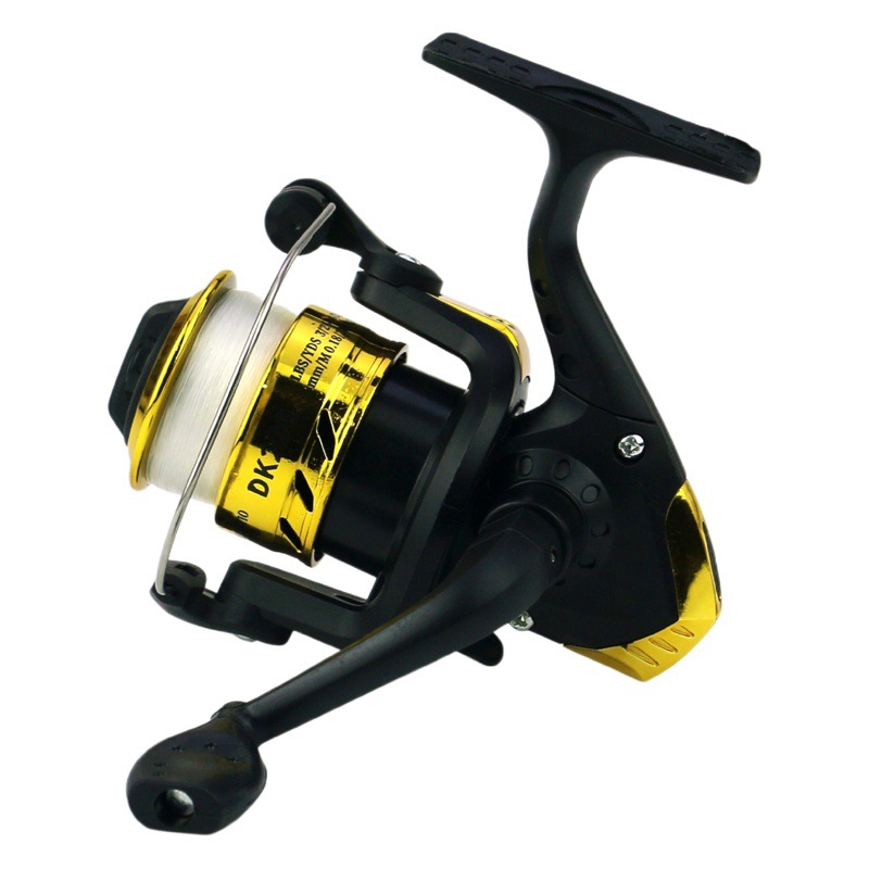 DK200 spinning rueda carrete de pesca mango plegable galvanoplastia mar varilla rueda de mano engranaje de pesca roca pesca balsa rueda de pesca con la línea