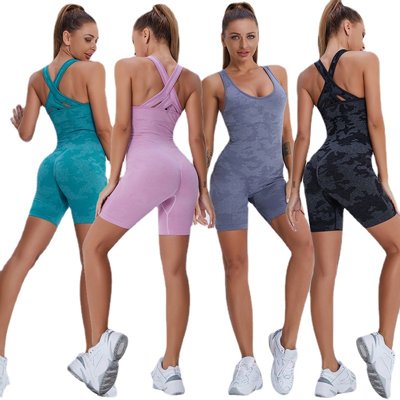 European And American One-piece Fitness Sports Suit Women's Summer Breathable Yoga Clothes Tight Elastic Sexy Beautiful Back One-piece