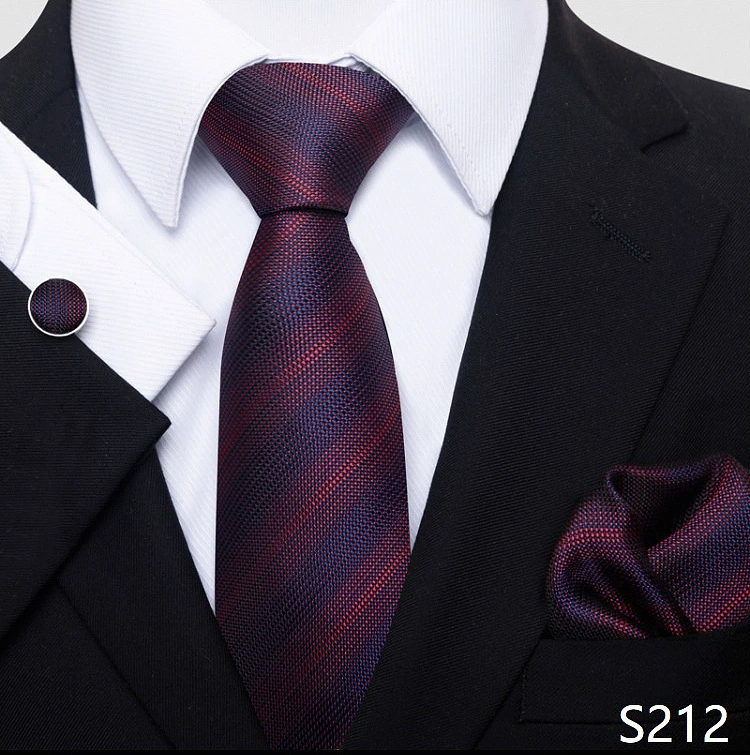Ready stock solid color polka dot plaid tie wholesale solid color men's tie tie cufflinks pocket square set 8cm