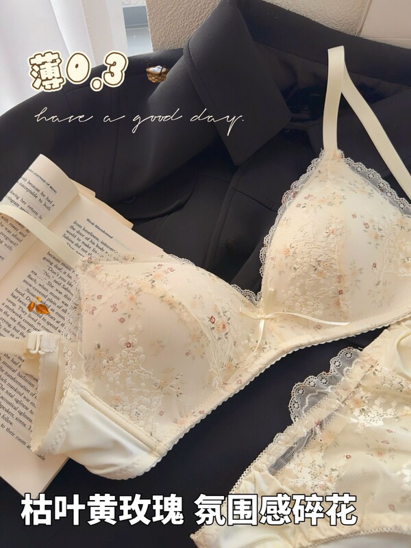 Retro Manor French Floral Thin Underwear Women's Triangle Cup Push-Up Anti-Sagging No Wires Lace Girls Bra Retro Manor French Floral Thin Underwear Women's Triangle Cup Push-Up Anti-Sagging No Wires Lace Girls Bra