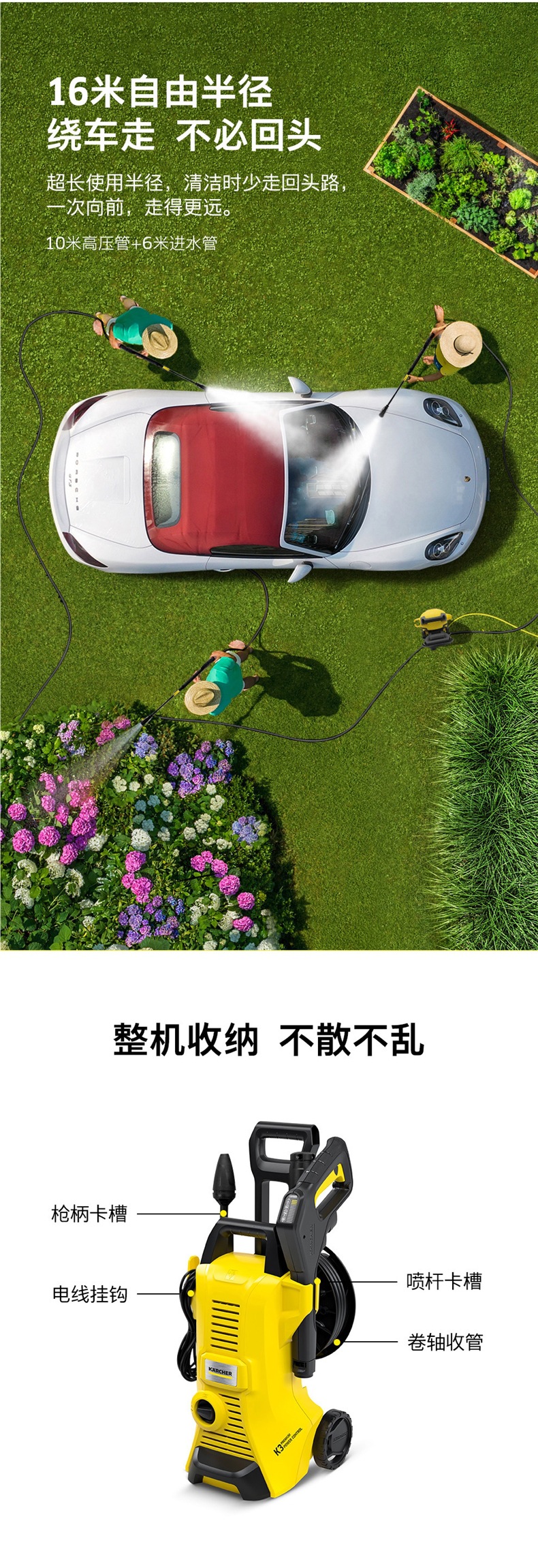 German Kärcher Car Washing Machine Portable Car Washing High-Pressure Water Gun Household Water Pump High-Power Courtyard Cleaning Machine Artifact