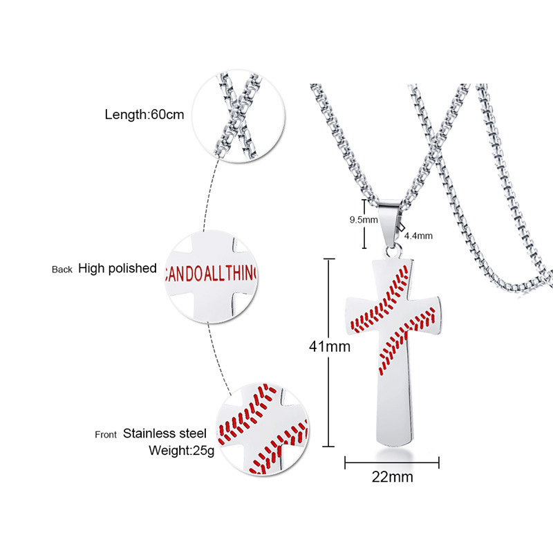 Collana con ciondolo a croce in acciaio inossidabile con scritta "Ballboard Texture" per uomo, stile sportivo, Hip Hop_voghion.com