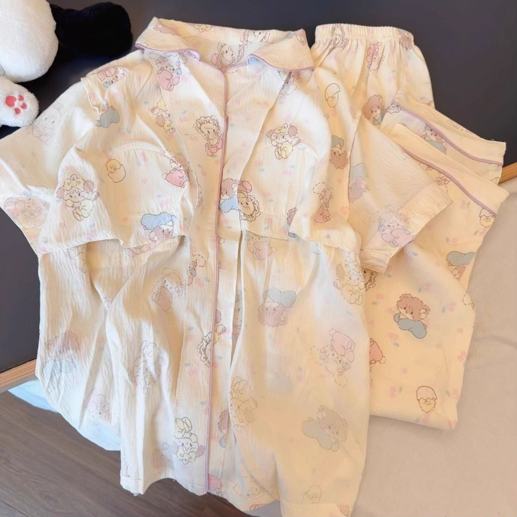 Nube de algodón pareja pijama de verano nuevo tamaño grande suelto dos piezas conjunto de dibujos animados se puede usar ropa de casa
