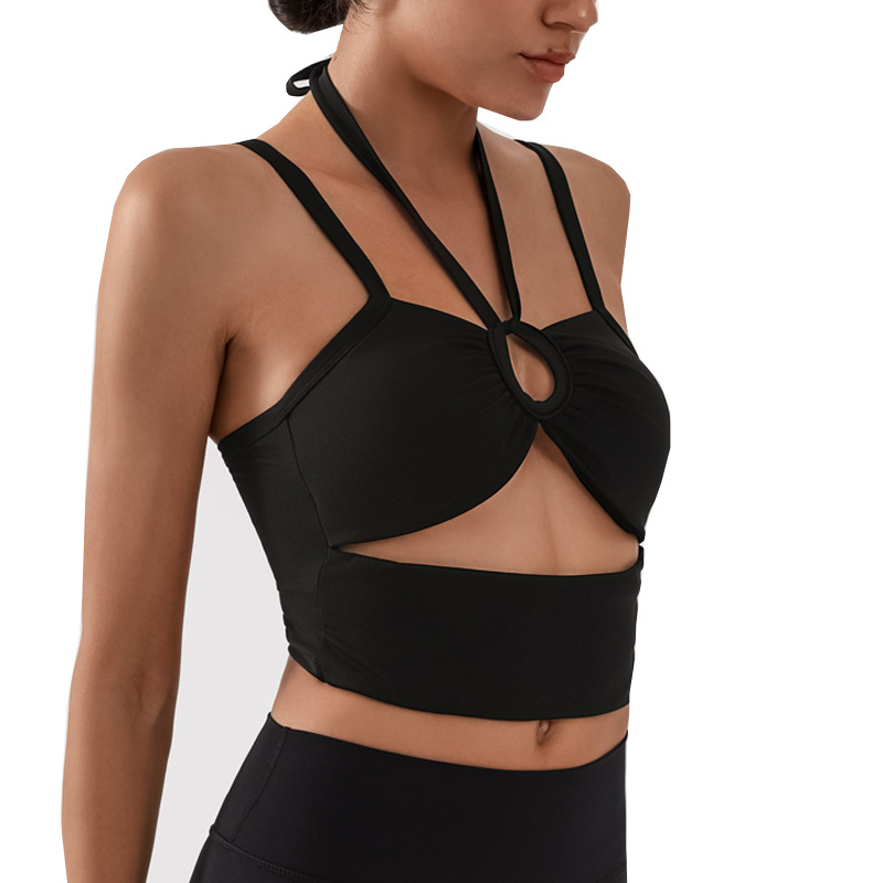Comercio exterior europeo y americano deportes transfronterizos fitness tirantes mujer hueca con cojín para el pecho chaleco de yoga de secado rápido con cuello