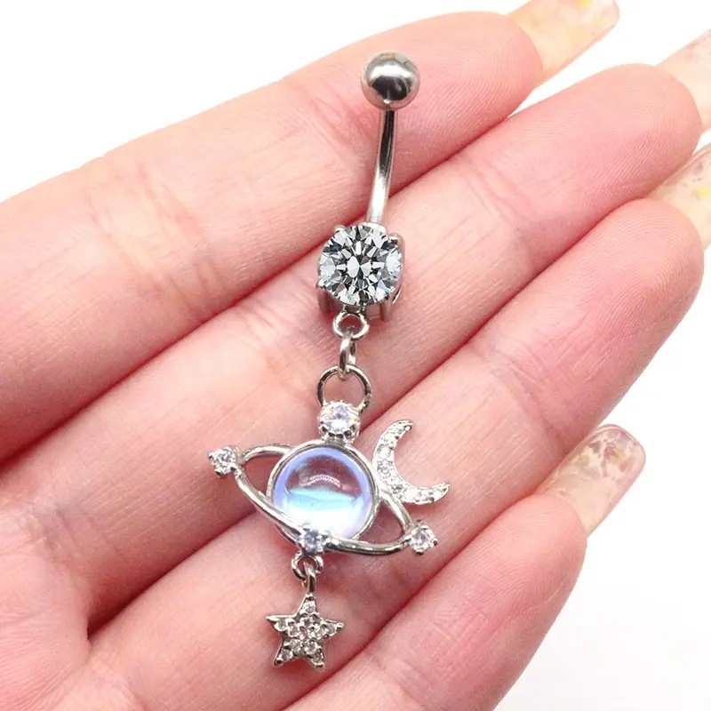 1 Piece Sexy Star Moon Planet Stainless Steel Plating Zircon Belly Ring display picture 5