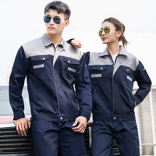Factory-made polyester-cotton workwear set for men: durable, long-sleeve welding suits ideal for auto repair and renovation projects—built to withstand heavy use and provide excellent labor protection.