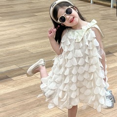 女童連衣裙2024夏裝裙子氣質立體花瓣無袖背心裙洋氣女孩公主裙