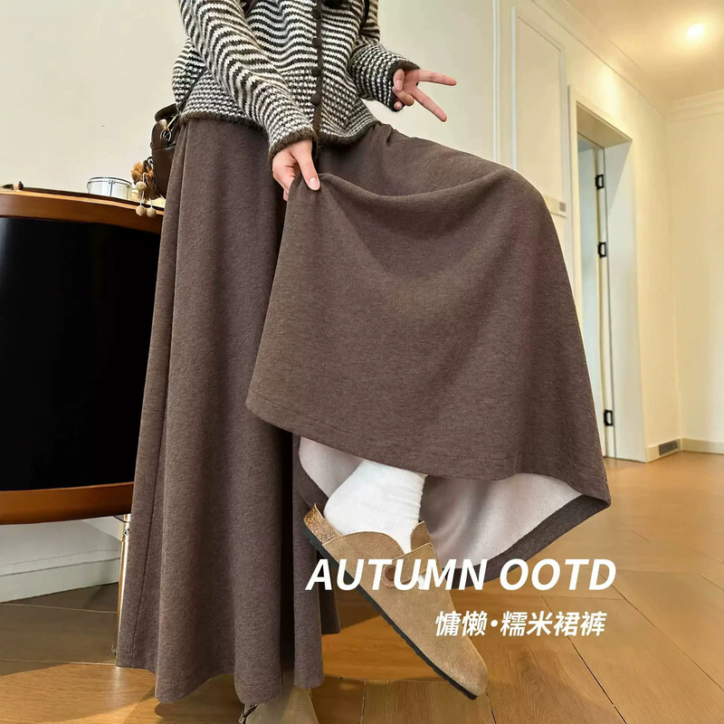 Casual Loose-Fitting A-Line Skirt Pants for Women, Autumn 2026 New Style, with a Draping Effect, Fleece-Lined Wide-Leg Pants Casual Loose-Fitting A-Line Skirt Pants for Women, Autumn 2026 New Style, with a Draping Effect, Fleece-Lined Wide-Leg Pants