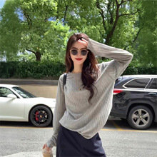 灰色冰丝长袖防晒T恤女早秋韩系慵懒松弛感打底内搭宽松罩衫上衣