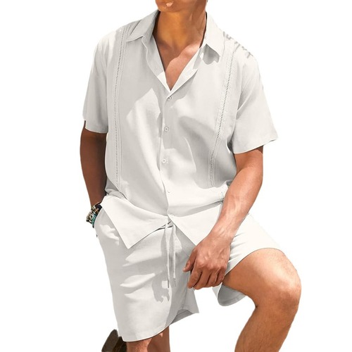 2024夏季新款休闲运动套装男宽松短袖衬衫短裤男装两件套套装