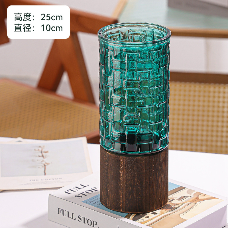 Vaso azul + soporte de madera