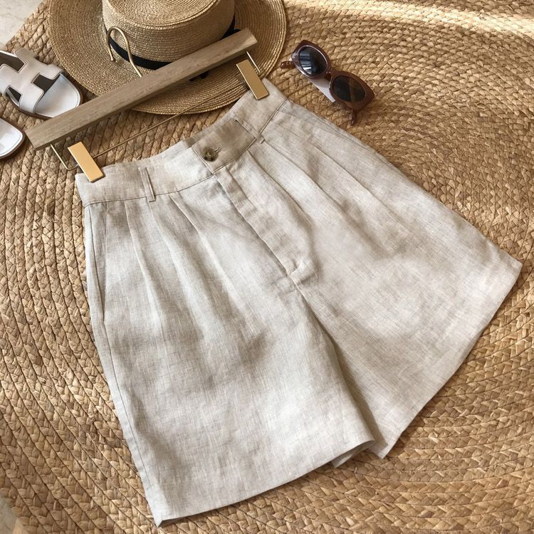 2025 New Style Covering Flesh, Slimming and Drapey Linen Casual Shorts Women's Summer Thin Wide Leg Pants Five-Point Medium Pants