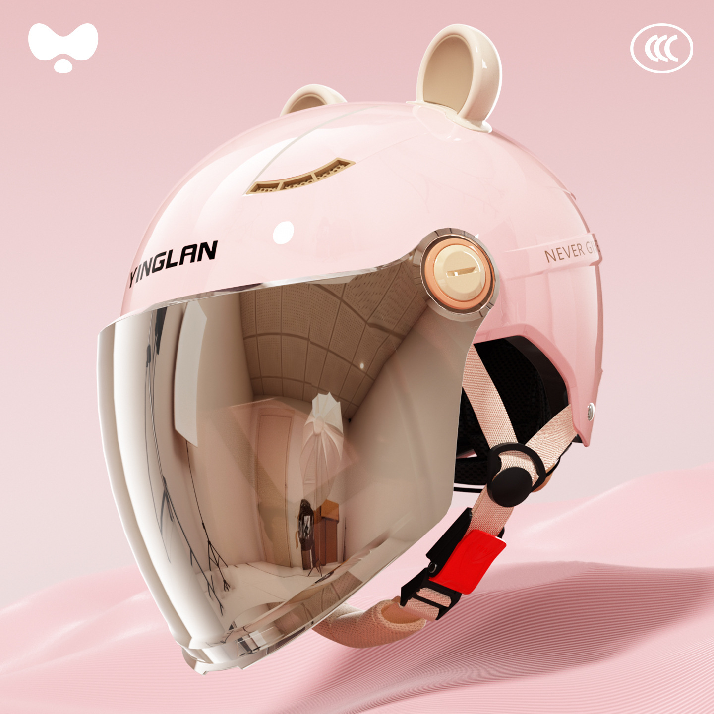 Universal – Vehicle Women's 3C Motosiklet kaskı (dəbilqə) - 3c-cherry-blossom-pink-electroplated-long-mirror-class-a-new-national-standard