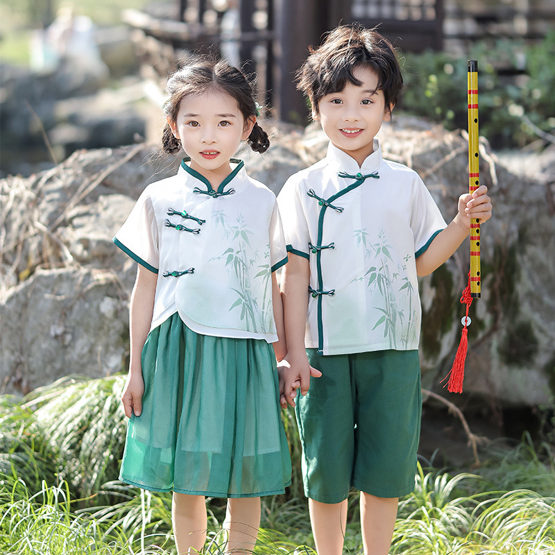 男童漢服夏款中國風唐裝國學服女童古裝表演服六一兒童演出服套裝