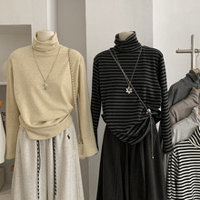 欧玛莱 堆堆领加绒加厚纯色宽松长袖内搭打底衫T恤上衣实拍女5619