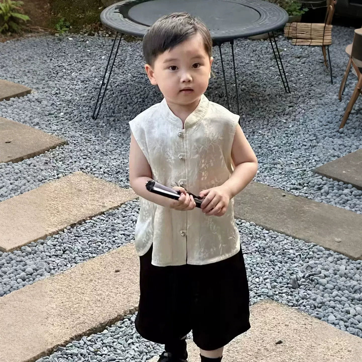 男童新中式汉服儿童夏装2025新款薄款国风短袖衬衫女宝宝洋气上衣