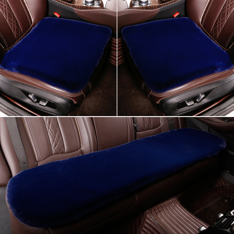 Winter car seat cushion set, imitation rabbit fur, thick short plush, three-piece set, no backrest, warm car seat pad for winter