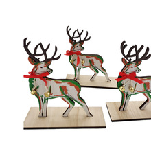 新款圣诞节装饰品 木质驯鹿麋鹿桌面摆件 橱窗家居场景布置道具