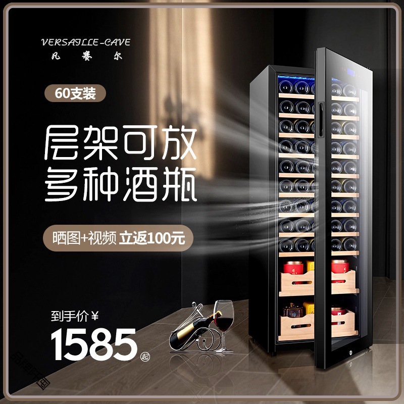 60支风冷压缩机红酒柜恒温酒柜家用客厅小型冰吧茶叶柜带锁/