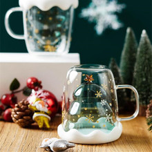 透明玻璃聖誕豎星願杯 帶蓋隔熱咖啡牛奶杯高顏值創意玻璃雙層杯