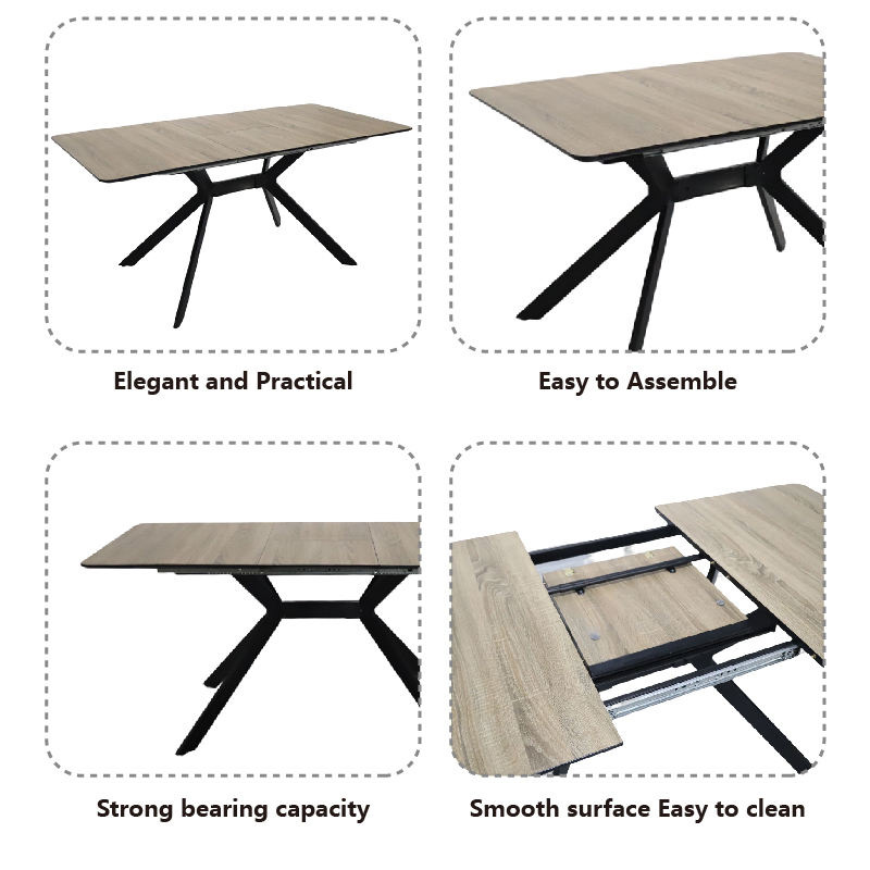 Mesa de comedor multicapa de madera sólida de comercio exterior plegable ligera y lujosa mesa de comedor de alta calidad MDF mesa rectangular larga