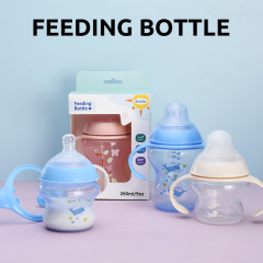 幼児や幼児が牛乳を飲むための国境を越えたホットセール哺乳瓶、非常に柔らかい母乳のような感触、新生児の疝痛防止および落下防止ハンドル乳首