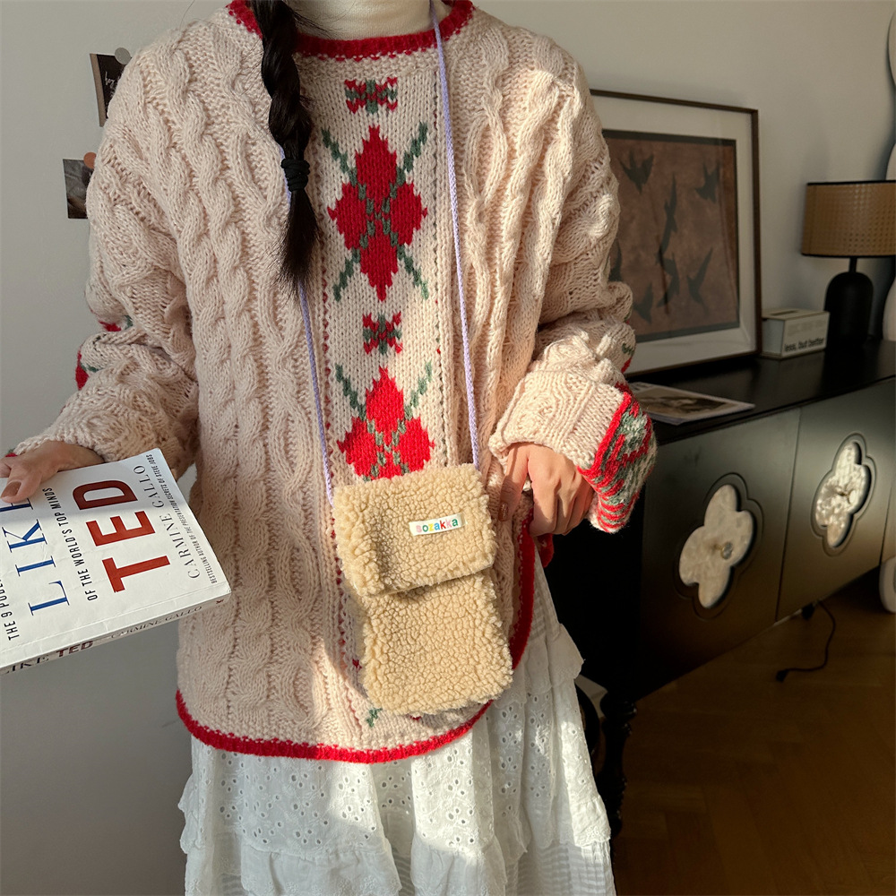 312183 Flip nuevo bolso del teléfono móvil de la felpa crossbody femenino mini teléfono móvil pequeño bolso para caminar bolso del teléfono móvil