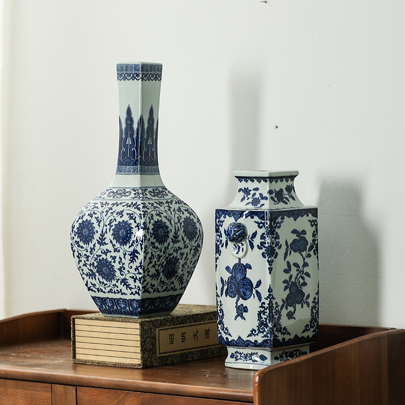 Jingdezhen vasos de cerámica antiguos pintados a mano Bo Gujia ornamento de cerámica vasos Ming y Qing ornamentos de vasos antiguos
