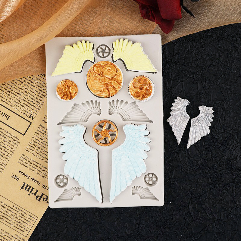 Alas grandes y pequeñas formas de engranajes molde de silicona alas mecánicas molde de horneado de chocolate molde de decoración de pastel de fondant