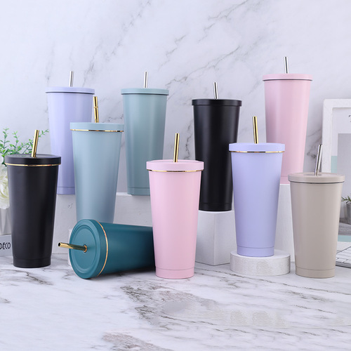 Supply large capacity stainless steel vacuum straw cup, can hold bubble tea, insulation advertising straw cups