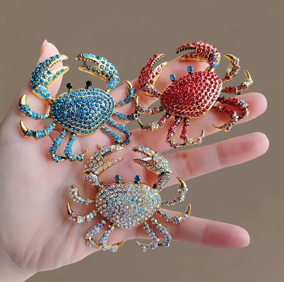 Exaggerated strass krab broche voor dames dierenspeld van legering_voghion.com