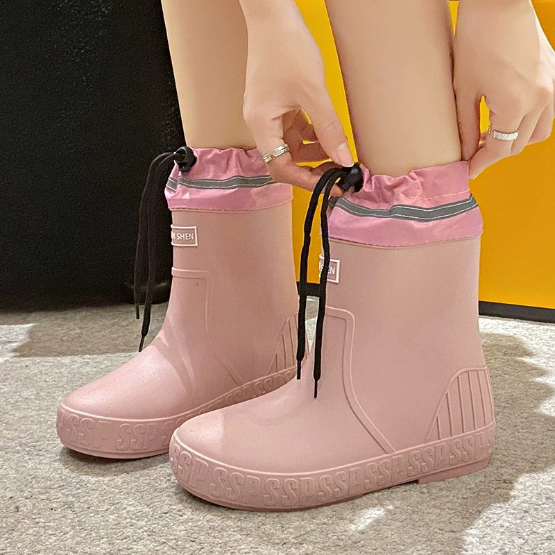 Женские Новые Теплые универсальные модные резиновые сапоги Four Seasons, противоскользящие цилиндр с флисовой подкладкой и защитой от запаха