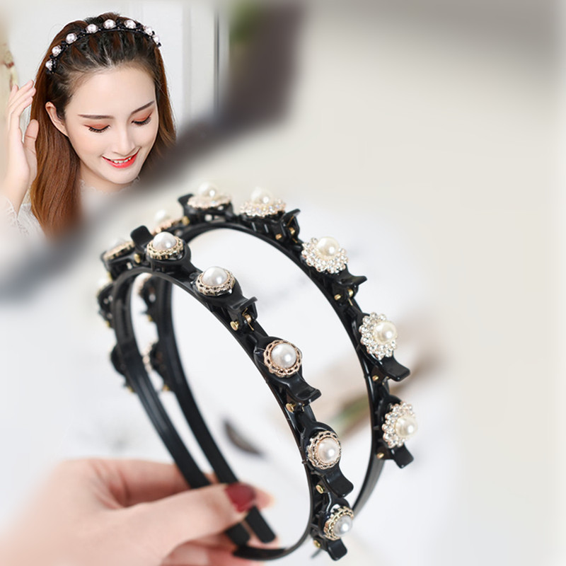 珍珠頂夾劉海造型編織發箍女夾子碎發帶齒防滑編發頭發飾固定發卡