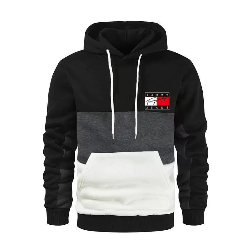 2023外贸新款秋冬男士时尚拼色卫衣欧美男士拼接色连帽衫跨境热售