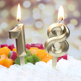 批发新款创意生日蛋糕派对祝寿网红装饰立体金色钻石大号数字蜡烛
