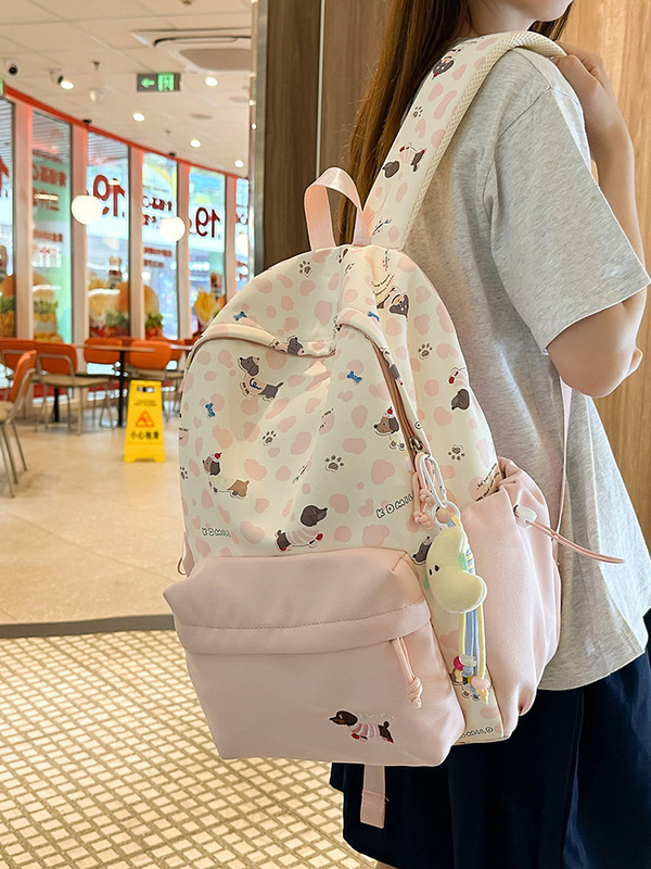 新しいクロスボーダー高価値バックパックヒョウ柄子犬かわいいスクールバッグ中学生と高校生大学生の大小バックパック|undefined
