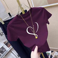 2025夏新款紫色多巴胺短款短袖T恤女洋气爱心印花小个子修身上衣