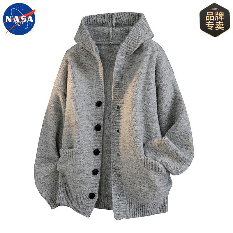Nasa Brand High-Quality Hooded Knitwear 2025 Autum Pure Color Casual Cardigan Jacket Men's High-End Knitwear