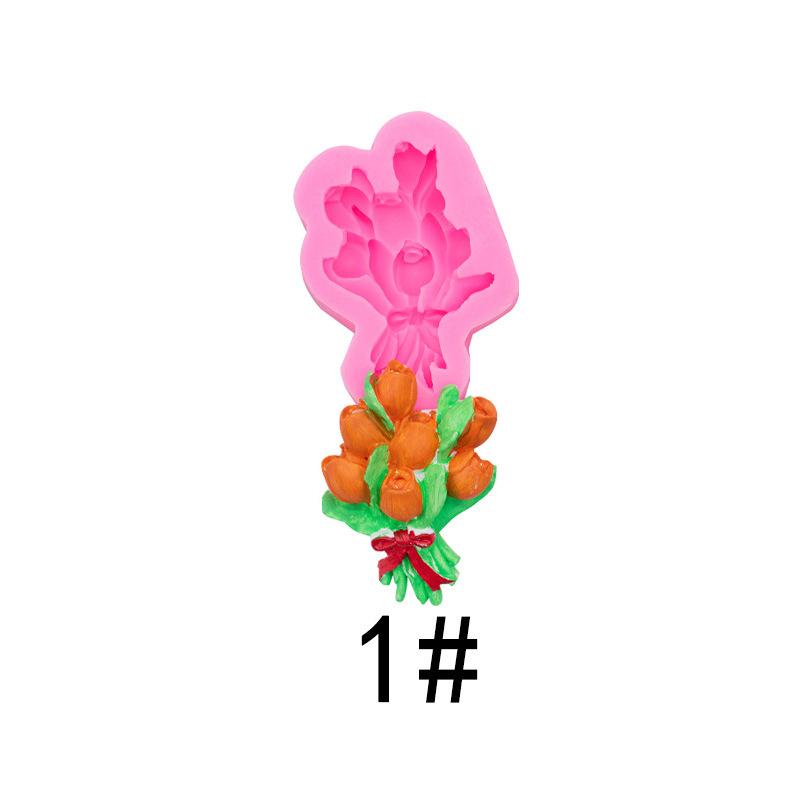 Multi-estilo tulipán ramo silicona DIY molde coche aromaterapia yeso epoxi molde pastel postre Decoración Accesorios