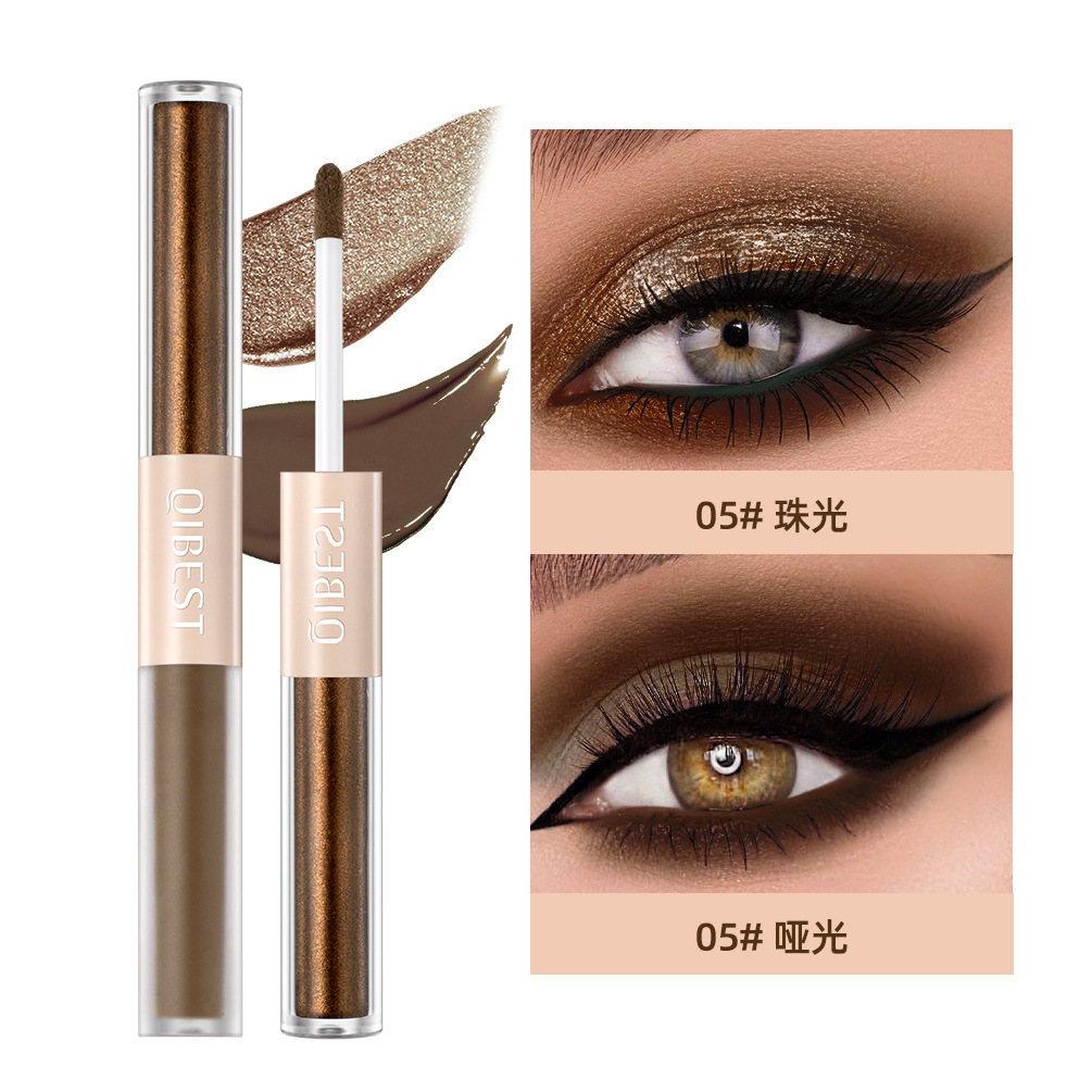 QIBEST Double Head Liquid Eyeshadow Matte Fog Pearlescent Fine Glitter Sheet Overlay with Natural Brightening Highlight Eyeshadow Liquid