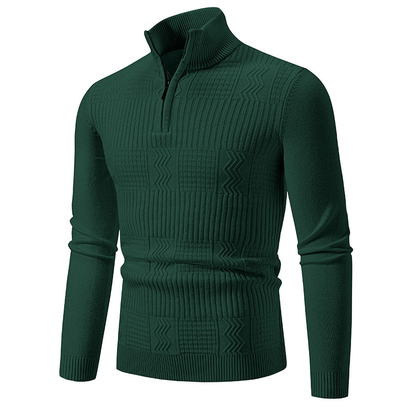 Maglione lavorato a maglia da uomo, maglione lavorato a maglia con zip e collo semi-dolce da uomo, pullover a maniche lunghe, casual, vestibilità slim, strato di base termico_voghion.com