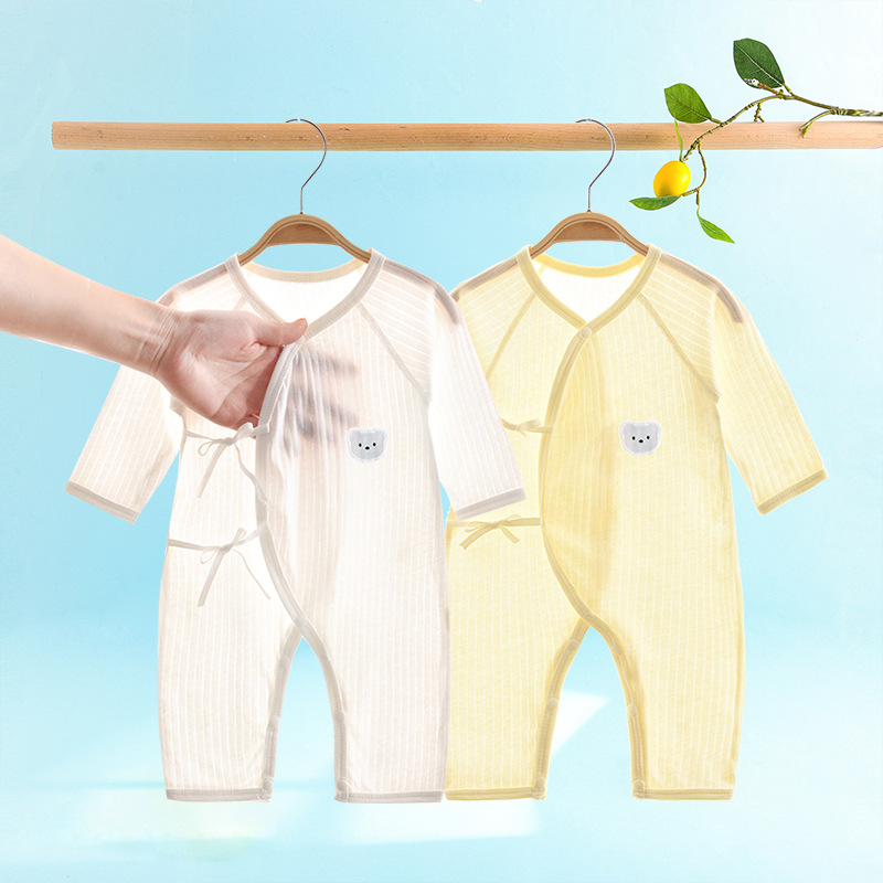 Newborn clothes pure cotton class a butterfly clothes summer ultra-thin spring long sleeve belly protection air conditioning clothes baby jumpsuit