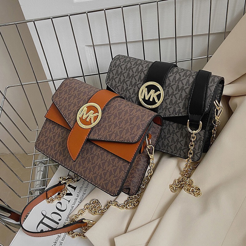 Women's leather goods foreign trade flap chain crossbody bag, trendy fashion single shoulder underarm small square bag, MK letter women's bag Women's leather goods foreign trade flap chain crossbody bag, trendy fashion single shoulder underarm small square bag, MK letter women's bag