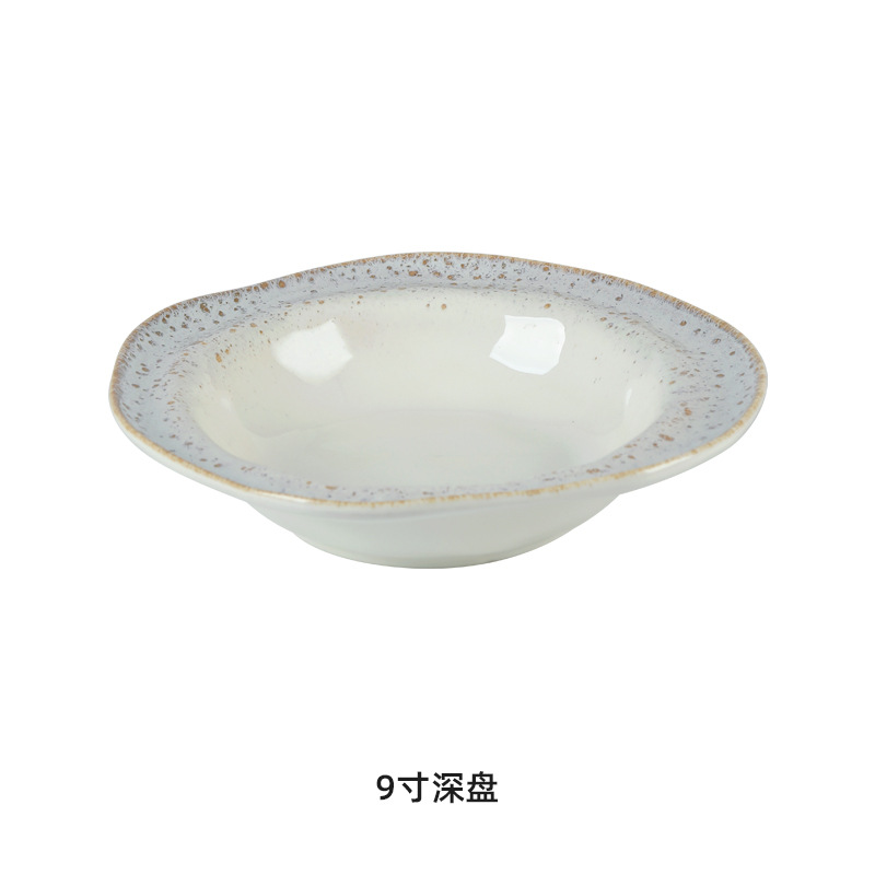 Alta sensación retro hecha a mano cubiertos de cerámica, carne, platos de comida occidentales, dulces, pan, platos, sopa de sopa