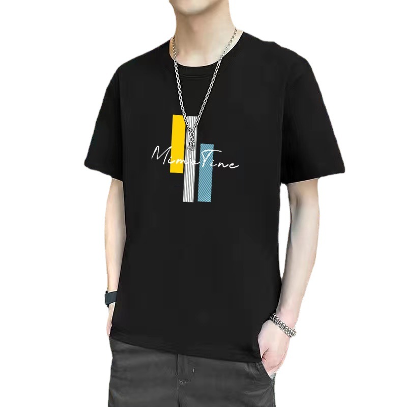 Camiseta ajustada de estilo coreano, elegante camiseta de manga corta con cuello redondo de estilo japonés para hombre, top versátil y moderno, marca de moda casual.