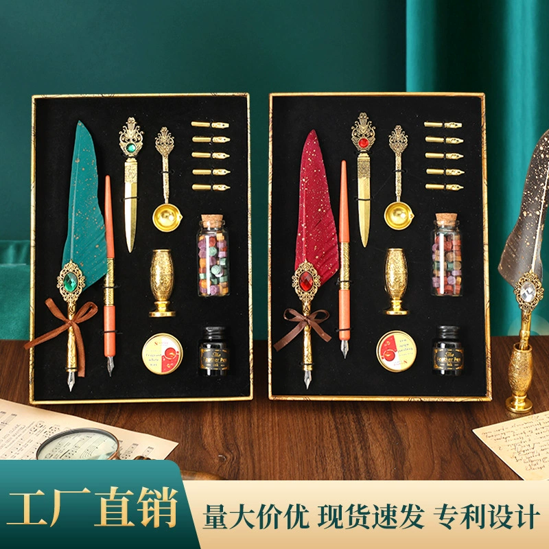 Writing brush, set, pen, with gem